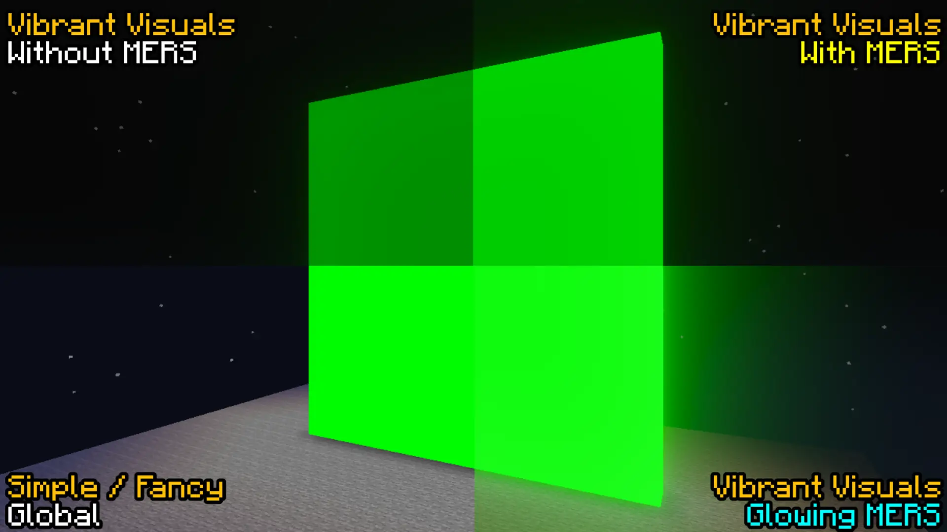 Glowing green chroma-key block at night