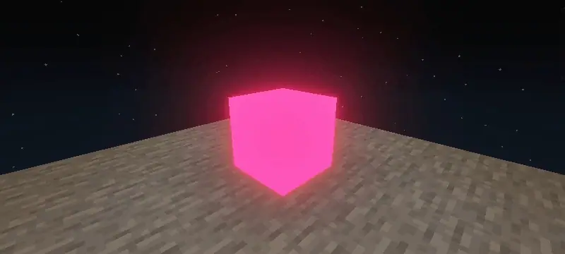 Glowing pink emissive block on platform