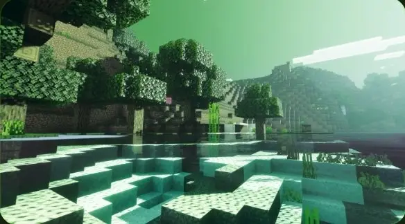 Alien landscape with glowing green lighting