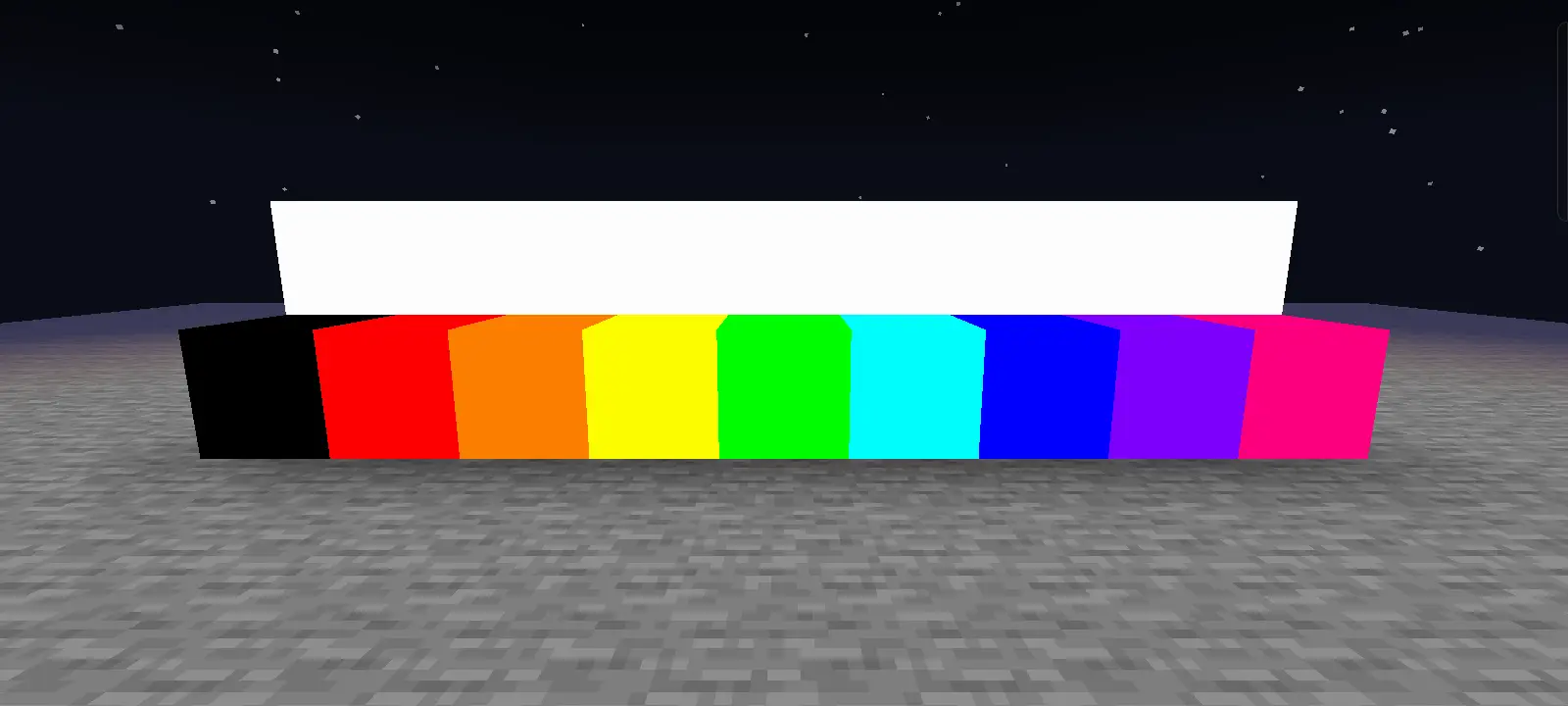 Row of glowing blocks in rainbow colors.