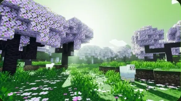 Neon-lit alien forest with glowing trees