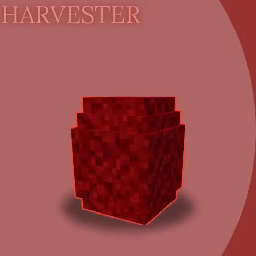 Red, blocky Harvester mob on pink background