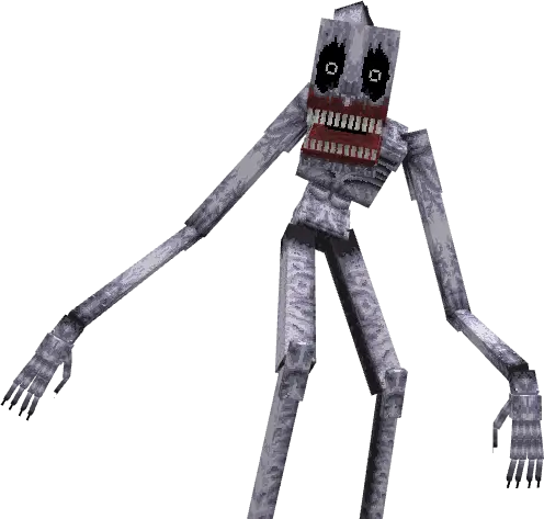 Creepy, skeletal monster with wide grin