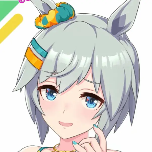 Anime girl with animal ears, blue eyes, smirking.