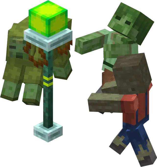 Three hostile mobs surround a glowing beacon.