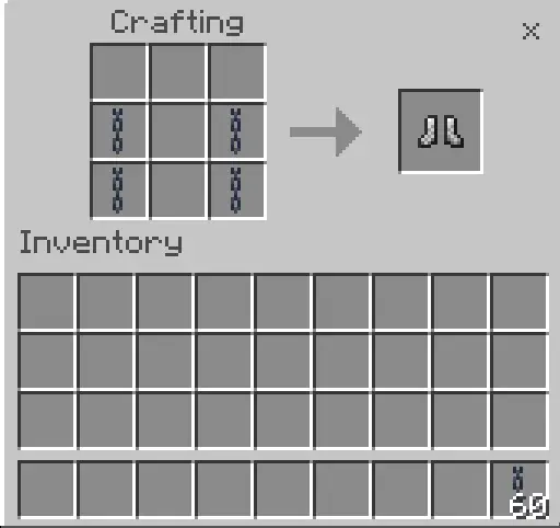 Chain boots crafting recipe in inventory menu