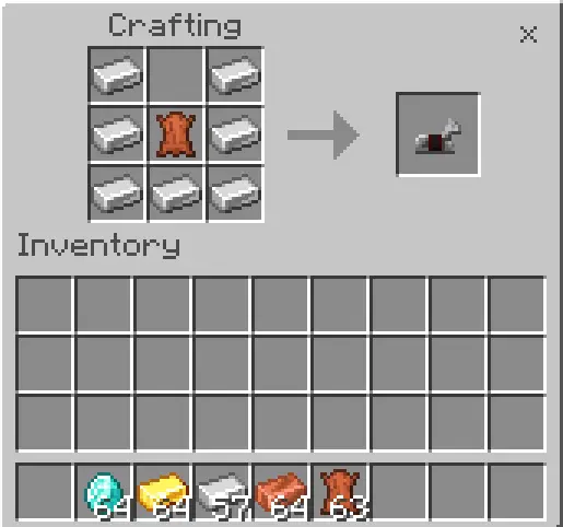 Iron horse armor crafting recipe shown.
