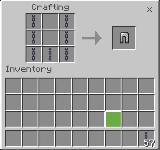 Chain armor crafting recipe interface shown.