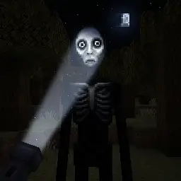 ALT Eerie skeletal figure in flashlight beam