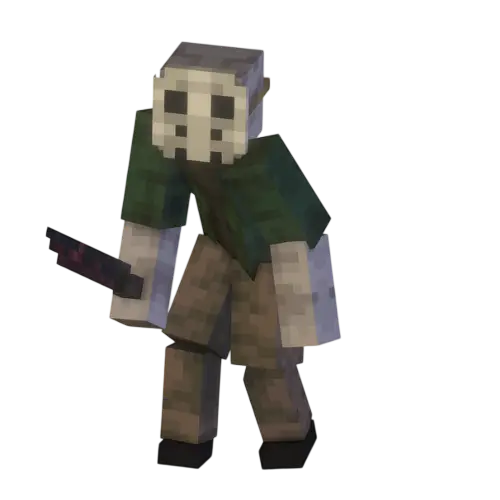 Blocky masked figure holding a knife
