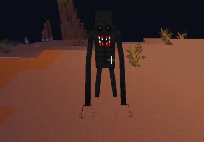 Tall black creature with long arms and red mouth