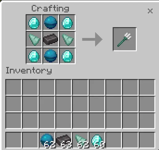 Crafting recipe for a trident shown