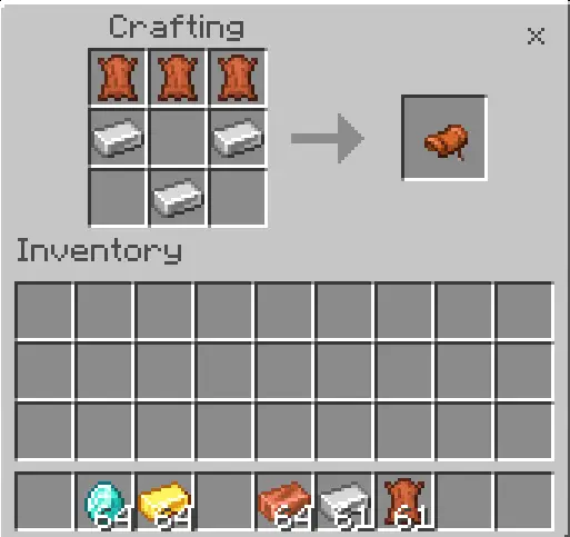 Crafting recipe for a saddle using leather and iron