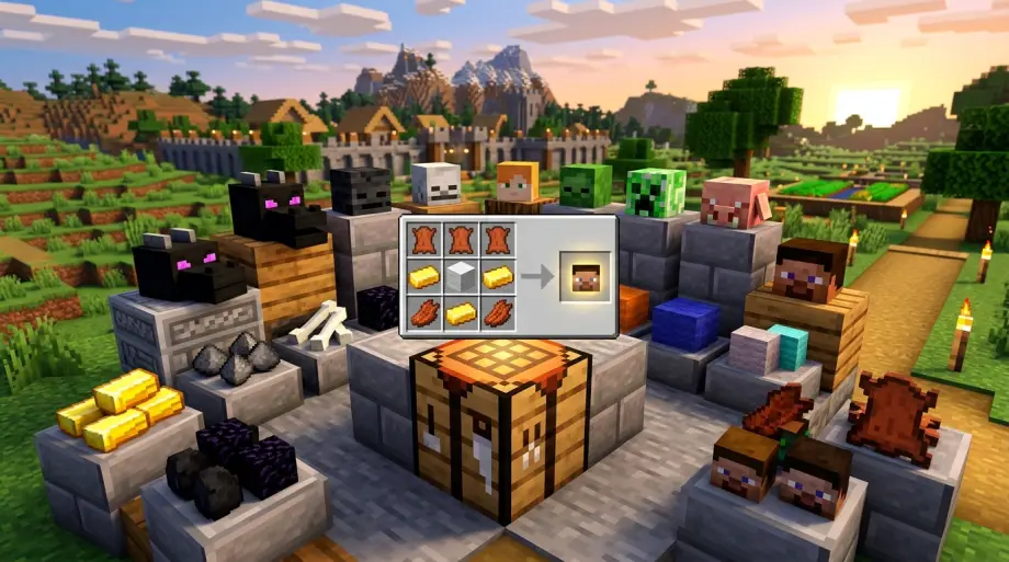 Thumbnail: Head Recipes | Craft Mob Heads in Minecraft Bedrock