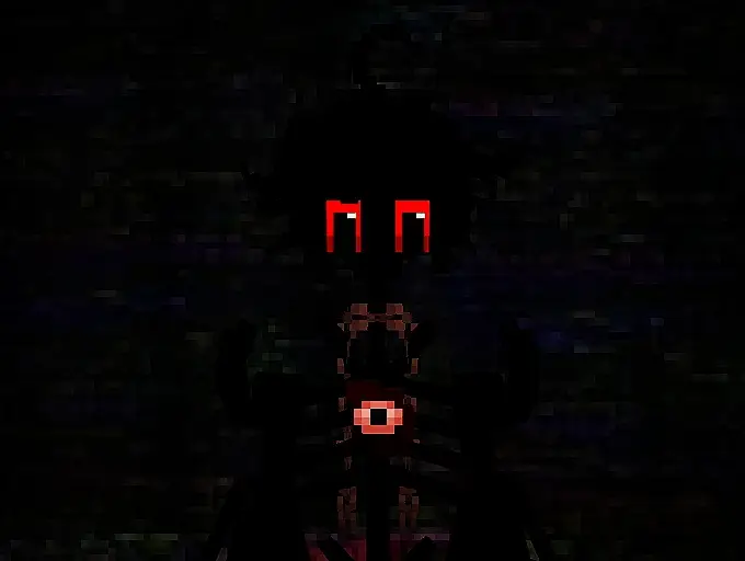 Dark creature with glowing red eyes in shadow