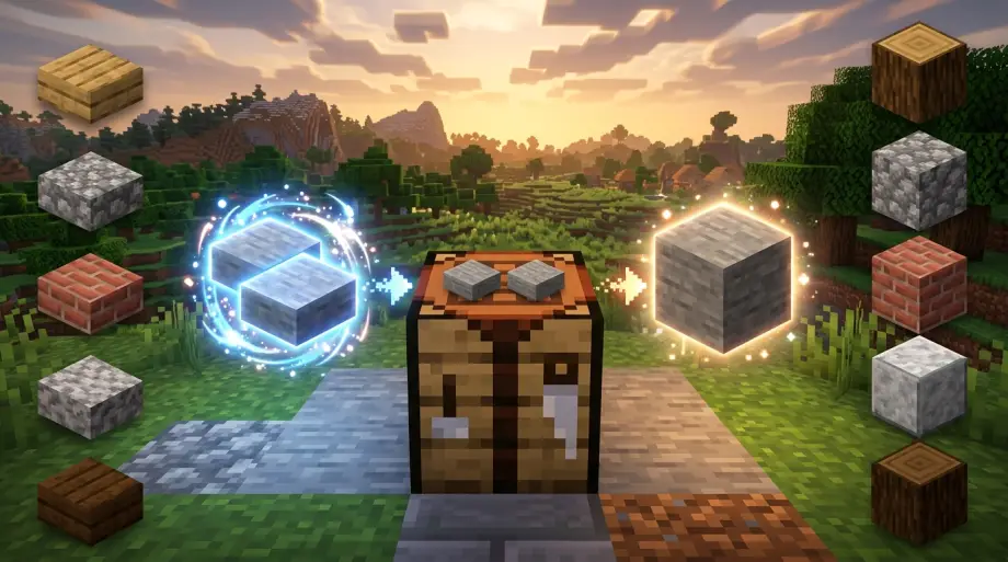 Thumbnail: Convert Slabs to Blocks in Minecraft Bedrock | Slab Crafting Recipe
