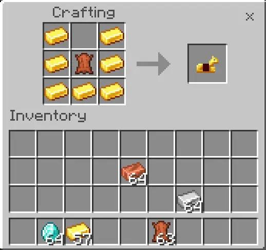 Gold horse armor crafting recipe shown.