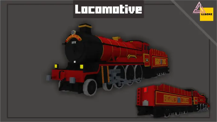 Red steam locomotive with gold accents.