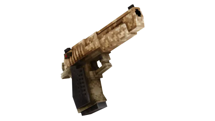 Pixelated camo handgun with silencer.