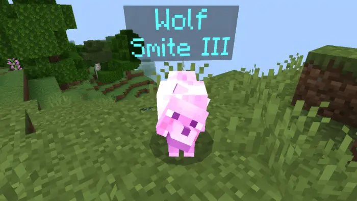 Glowing enchanted wolf with Smite effect