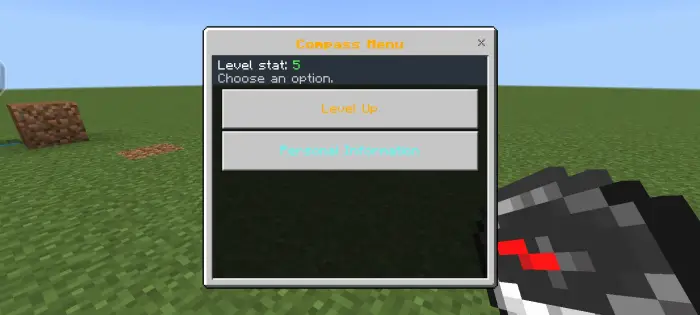 Compass menu with level stat options shown.