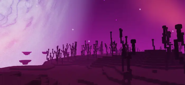 Vivid purple landscape with glowing sky