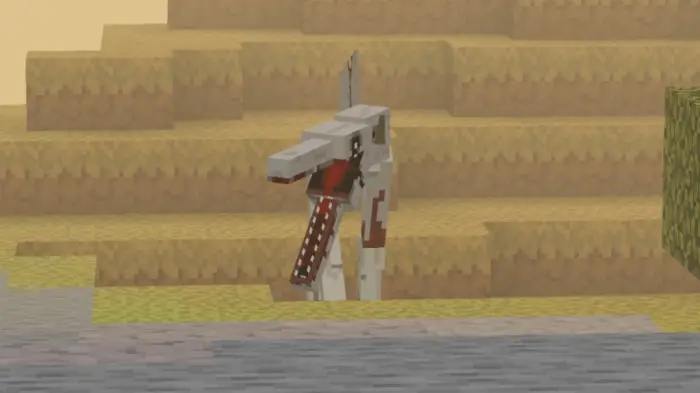 Mutated spinosaurus stands near water.