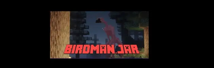 Giant red Birdman creature in forest at night