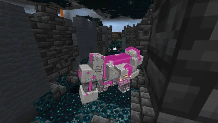 Blocky Redstone monster in stone ruins