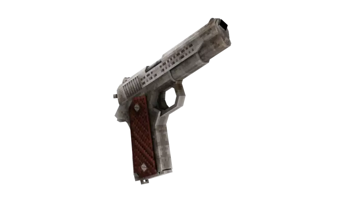 Pixelated 3D handgun with red grip