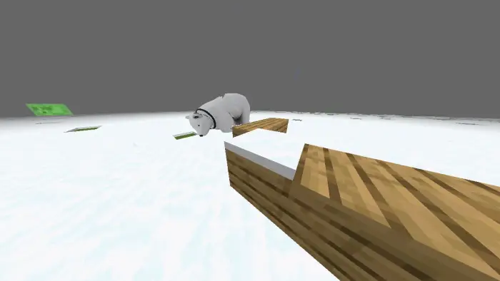 Distorted polar bear in snowy, eerie scene