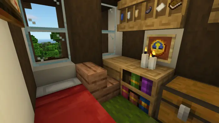 Cozy medieval bedroom with desk and candles