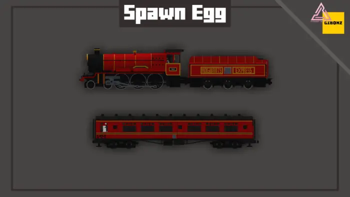 Red steam locomotive and passenger car.