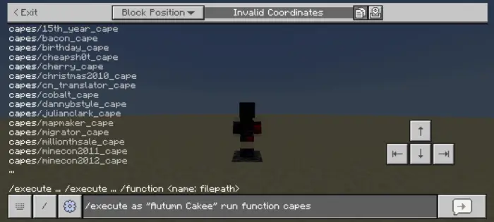 Game character with cape selection menu