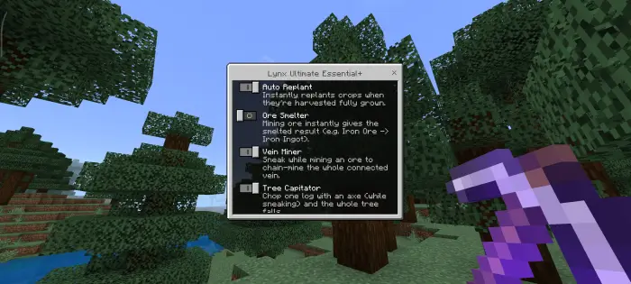 Settings menu for task automation mod.