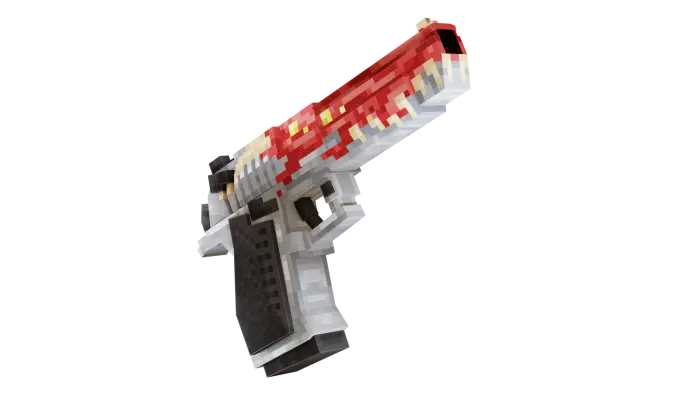 Pixelated 3D pistol with red detailing