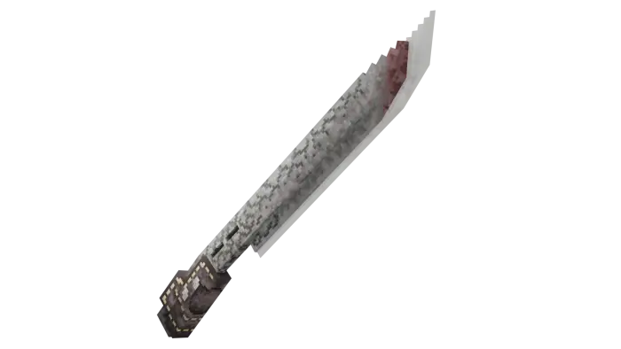 Rusty machete with a stained blade.
