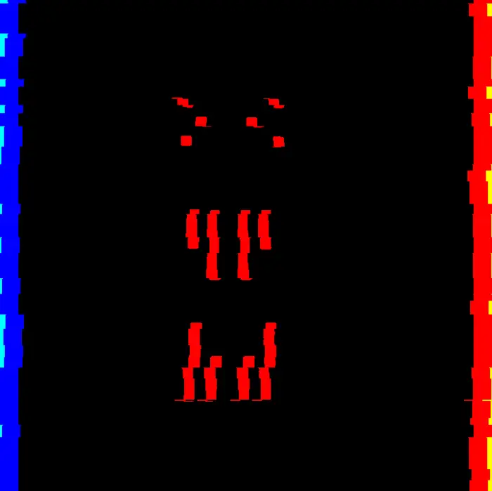 Pixelated red horror face with blue and red edges