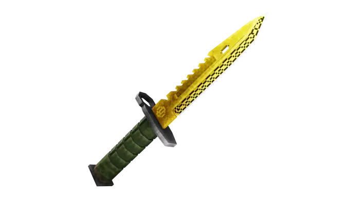 Golden combat knife with green handle