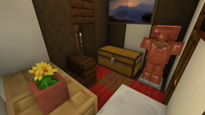 Small cozy room with chest and armor stand