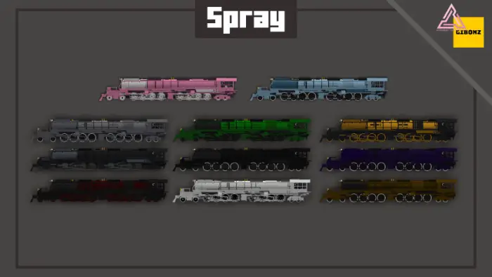 Colorful steam locomotives in a row