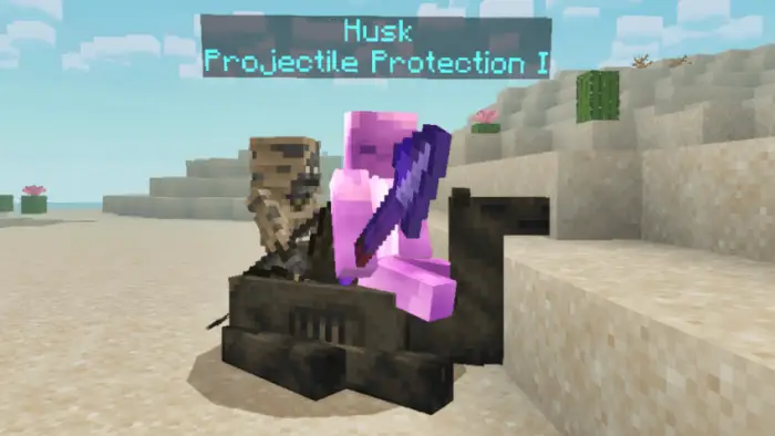 Enchanted mob riding undead horse in desert