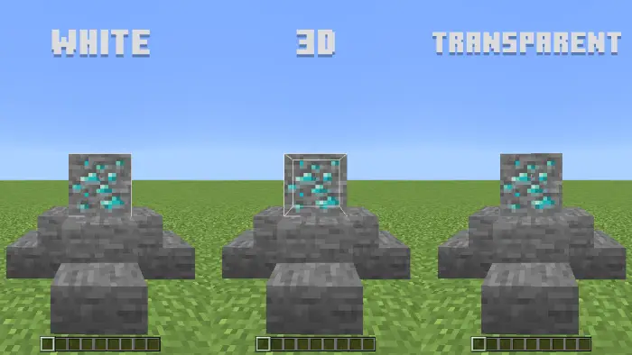 Three blocks with white 3D transparent outlines