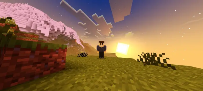 Soft sunset lighting with vibrant blocky terrain
