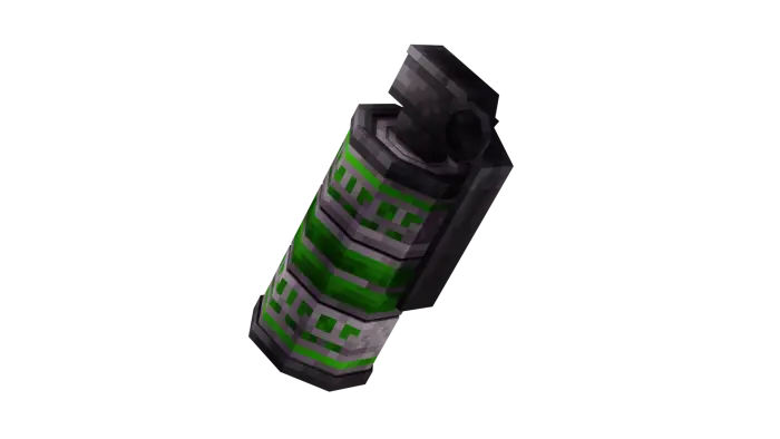 Pixelated green and gray 3D grenade model