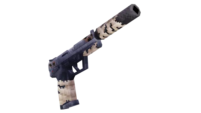 Pixelated 3D handgun with silencer attachment