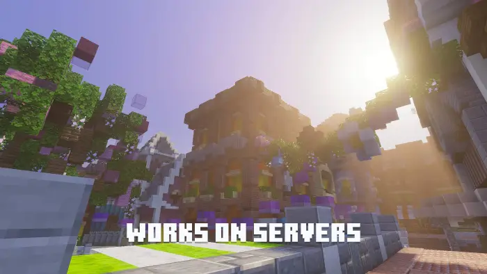 Colorful blocky courtyard with sun rays.