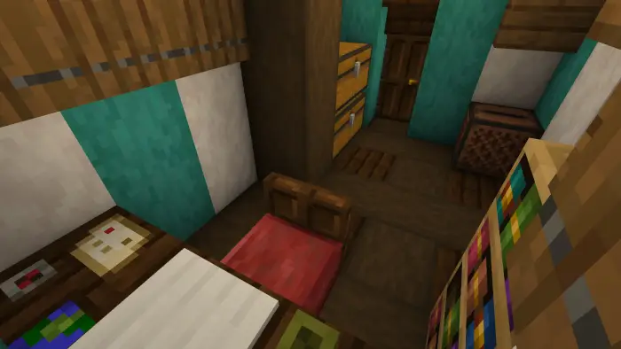 Small cottage bedroom with storage and decor