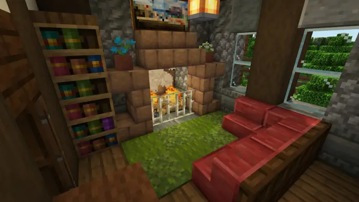 Cozy medieval living room with fireplace