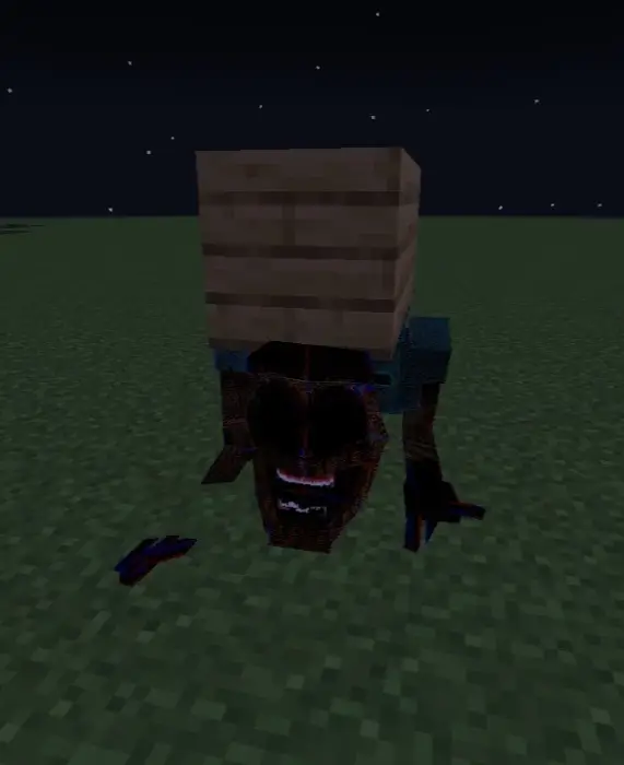 Creepy mimic creature crouching at night